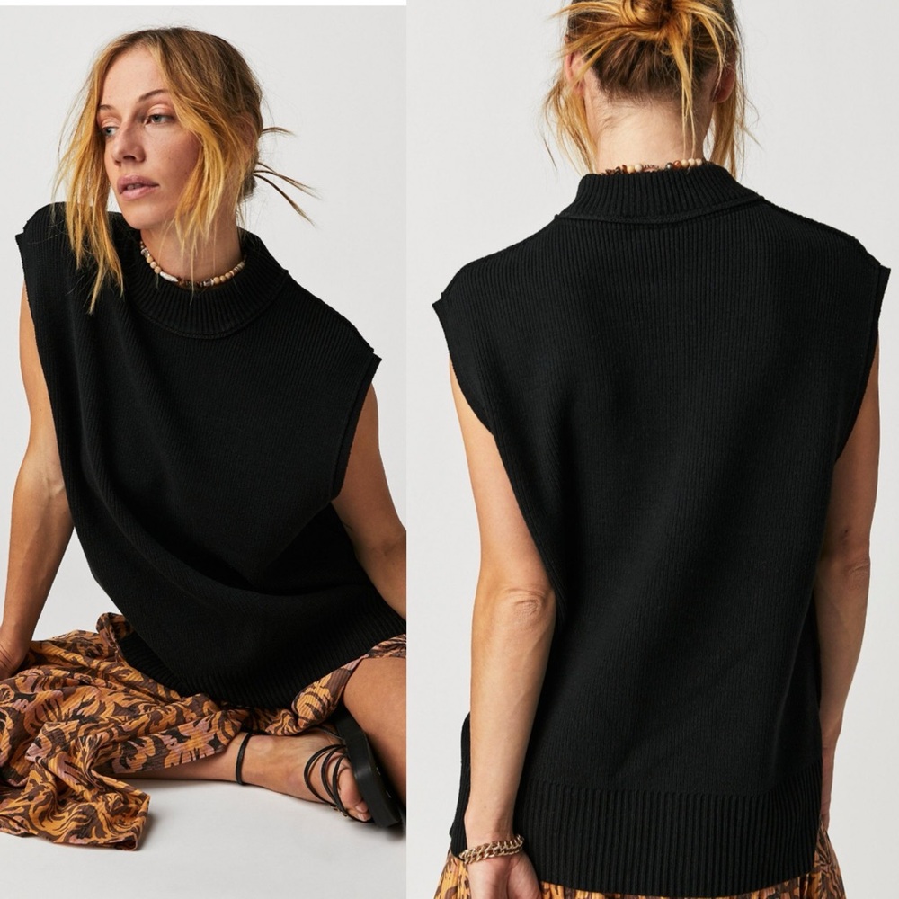 Free People Easy Street Tunic Vest Black Knit Women’s Size Small